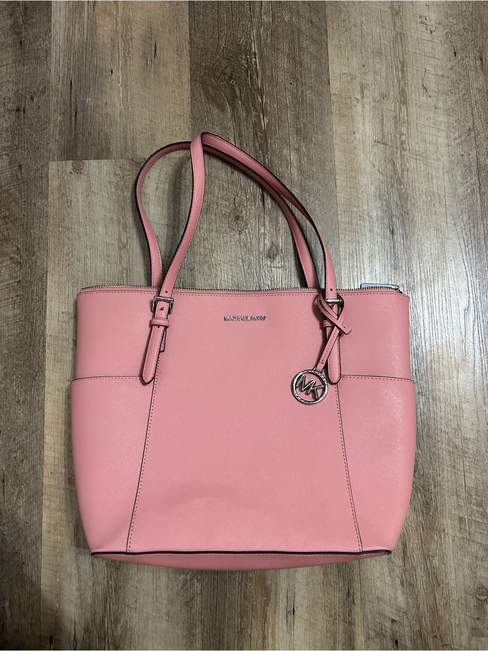 Michael Kors Pink Saffiano Tote with MK Charm